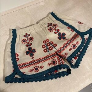Orsina à - Cream and Red Embroidered Shorts